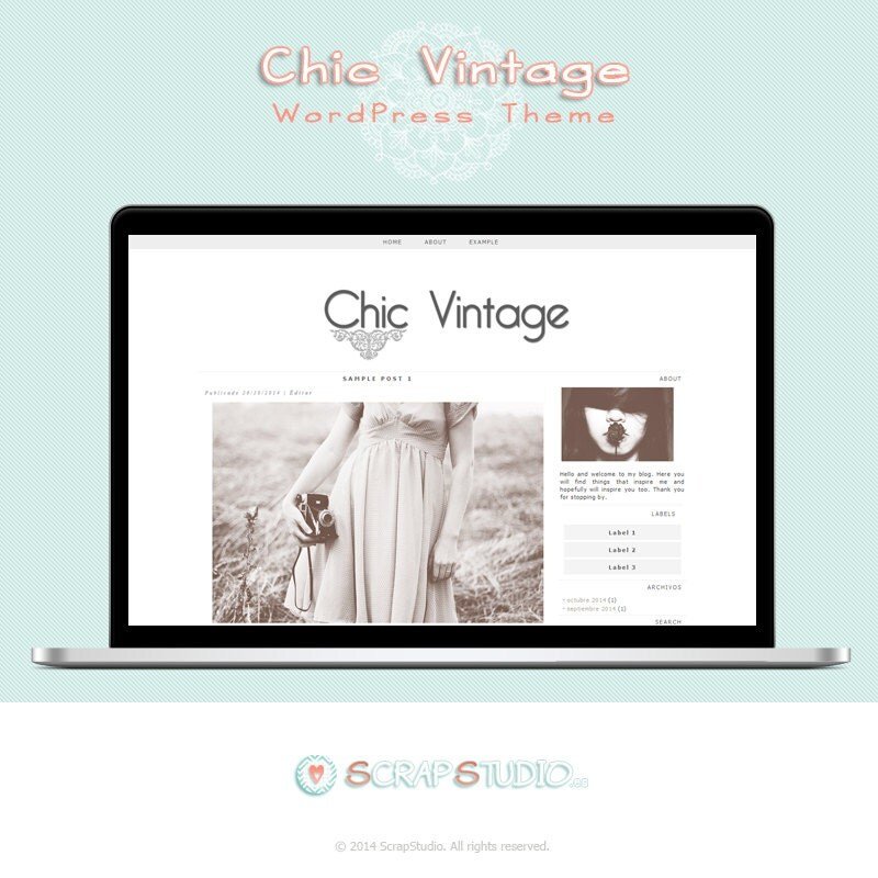 tema wordpress minimalista Chic Vintage diseño de blog con dos columnas y estilo vintage