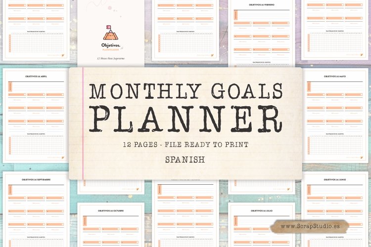 Planificador de Objetivos Mensuales imprimible para ayudarte a planificar y controlar tus objetivos