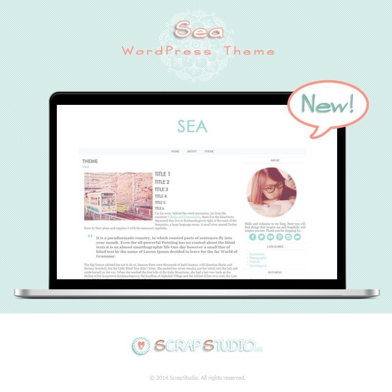 Plantilla WordPress para blog Sea con diseño limpio de dos columnas y estilo sencillo para blog personal